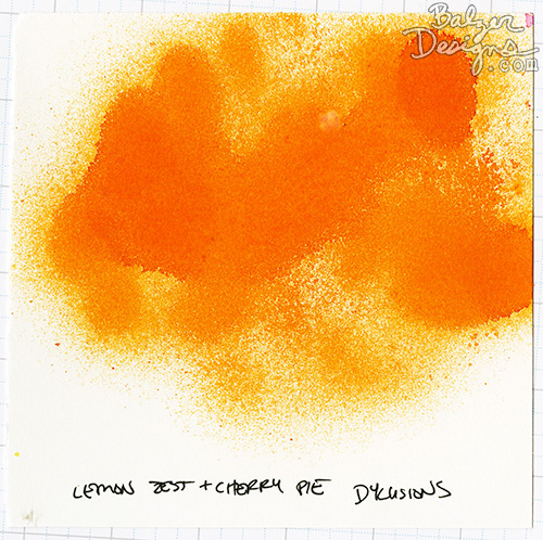 Sample card of yellow spray ink made from Lemon Zest & Cherry Pie Dylusions.