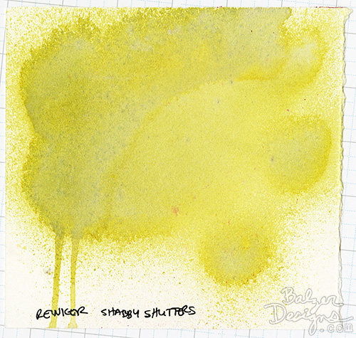 Sample card with spray ink made from a reinker in the color green (shabby shutters).