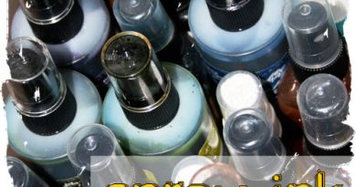 A photo of many bottles of spray ink with the caption "spray ink" written over the bottles.