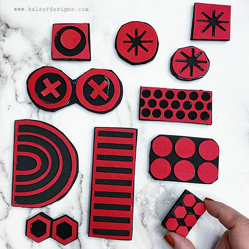 A collection of foam stamps.