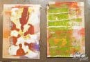 2 gelatin prints on book pages, one featuring the silhouette of a man and the other featuring green lines.