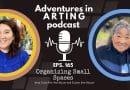 Two podcast hosts smile and the text says: Adventures in Arting Podcast episode 165: organizing small spaces.